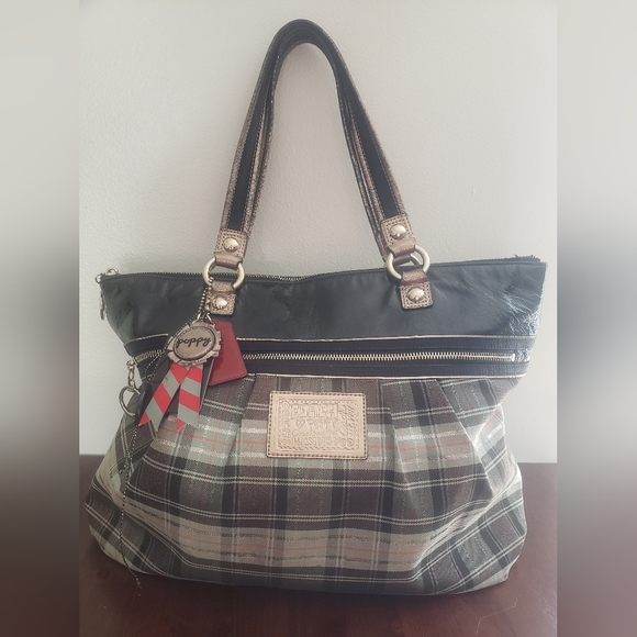 Coach Plaid Tote Bag - Black and Brown